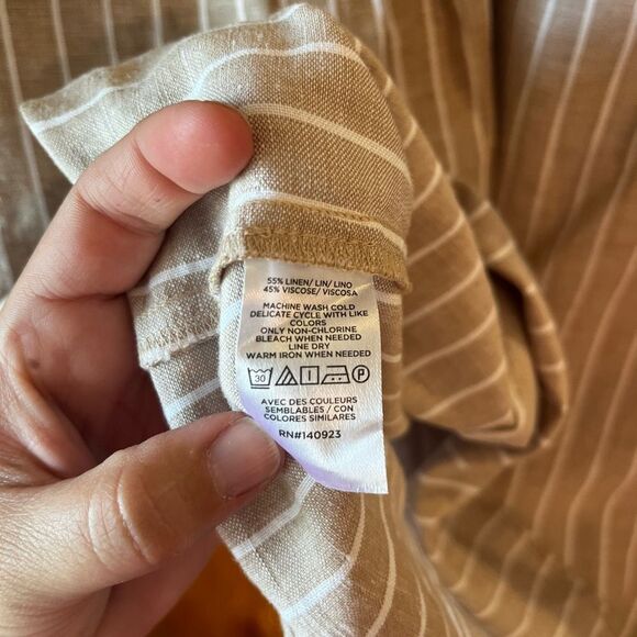 Loft Linen Blend Striped Button Front Dress XXSP - Picture 4 of 6